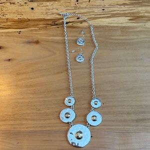Silver and Gold Circle Pendant Necklace and Earring Set